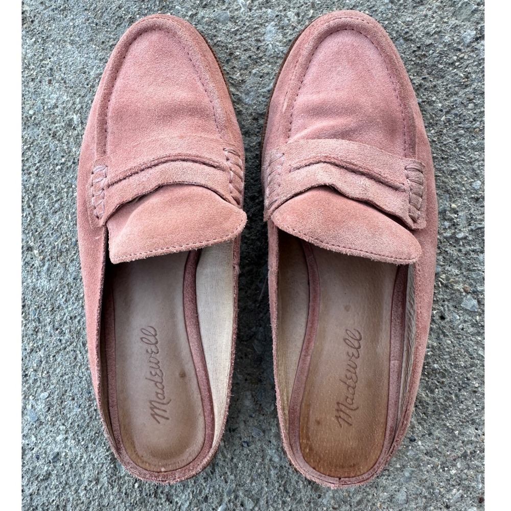 Madewell Elinor Loafer Mules Pink Suede Slip On Flats J8488 Womens 7